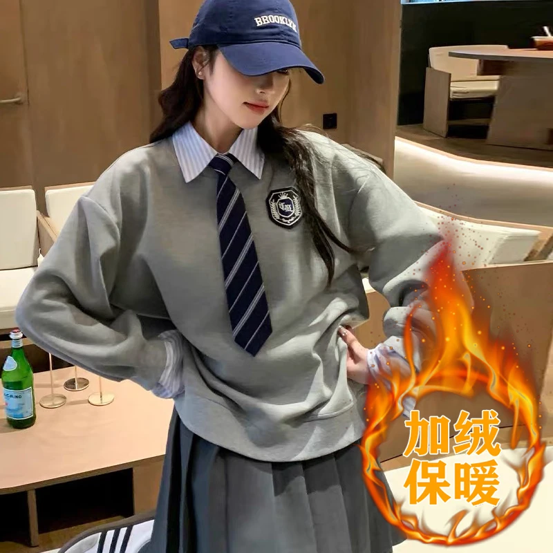 加大300斤可穿 学院风灰色卫衣韩版时尚休闲减龄少女拼接卫衣
