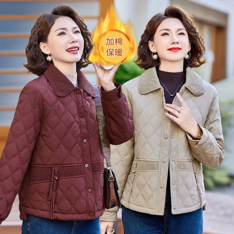 新款时尚休闲百搭棉衣冬季大码中老年妈妈装加绒加厚秋冬保暖