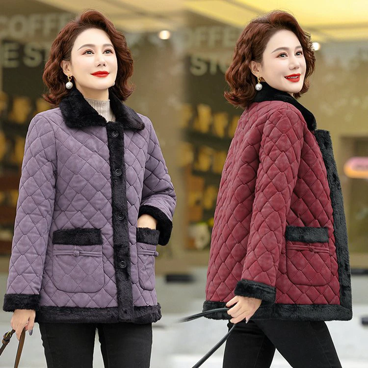 新款时尚百搭磨砂皮衣加厚保暖洋气中老年妈妈装宽松