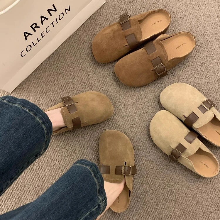 品牌复古森女风厚底勃肯鞋包头半拖鞋女外穿软木底一脚蹬半托单鞋