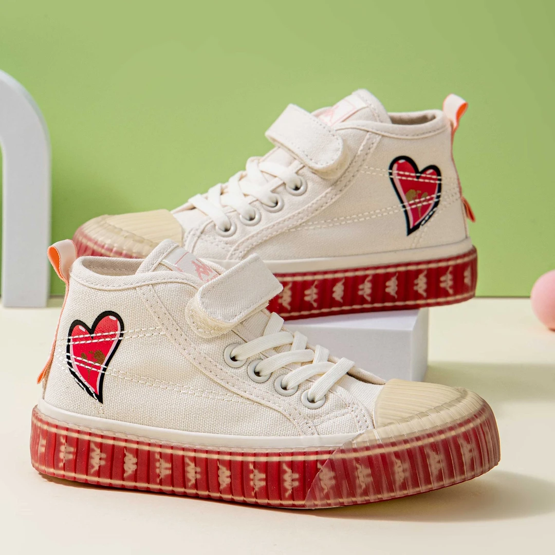 Kappa kids儿童中大童高帮水晶底爱心潮流宝宝百搭男女童帆布鞋