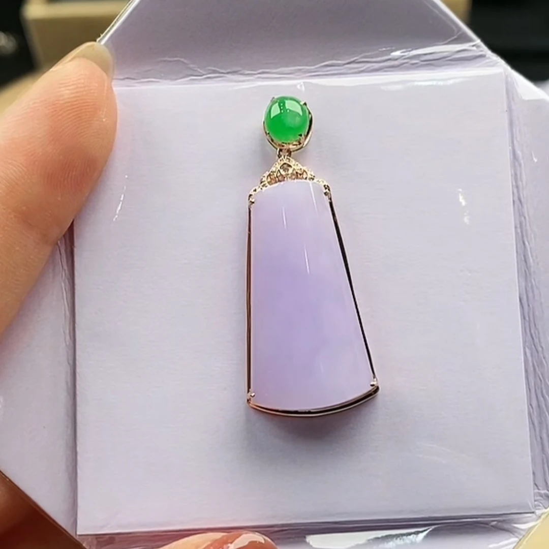 18k金镶嵌A货紫罗兰翡翠吊坠气质百搭