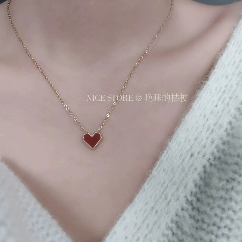 钛钢项链 晚睡的桔梗｜法式钛钢吊坠爱心锁骨链酒小众轻奢百搭饰品