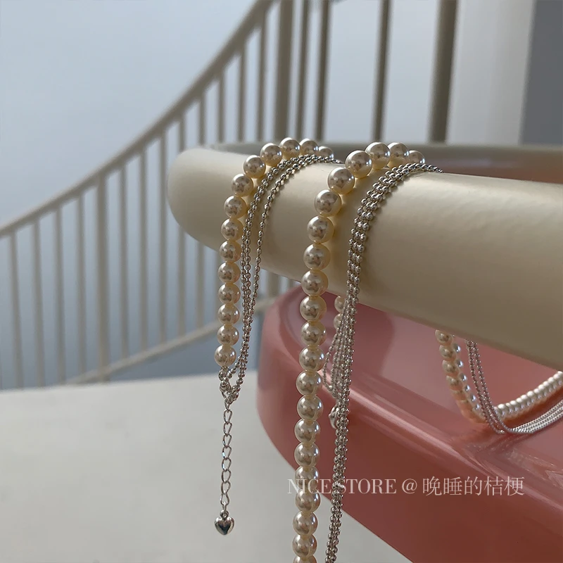 合金项链 晚睡的桔梗「亿尔」法式ins高级米白施家多层项链百搭手