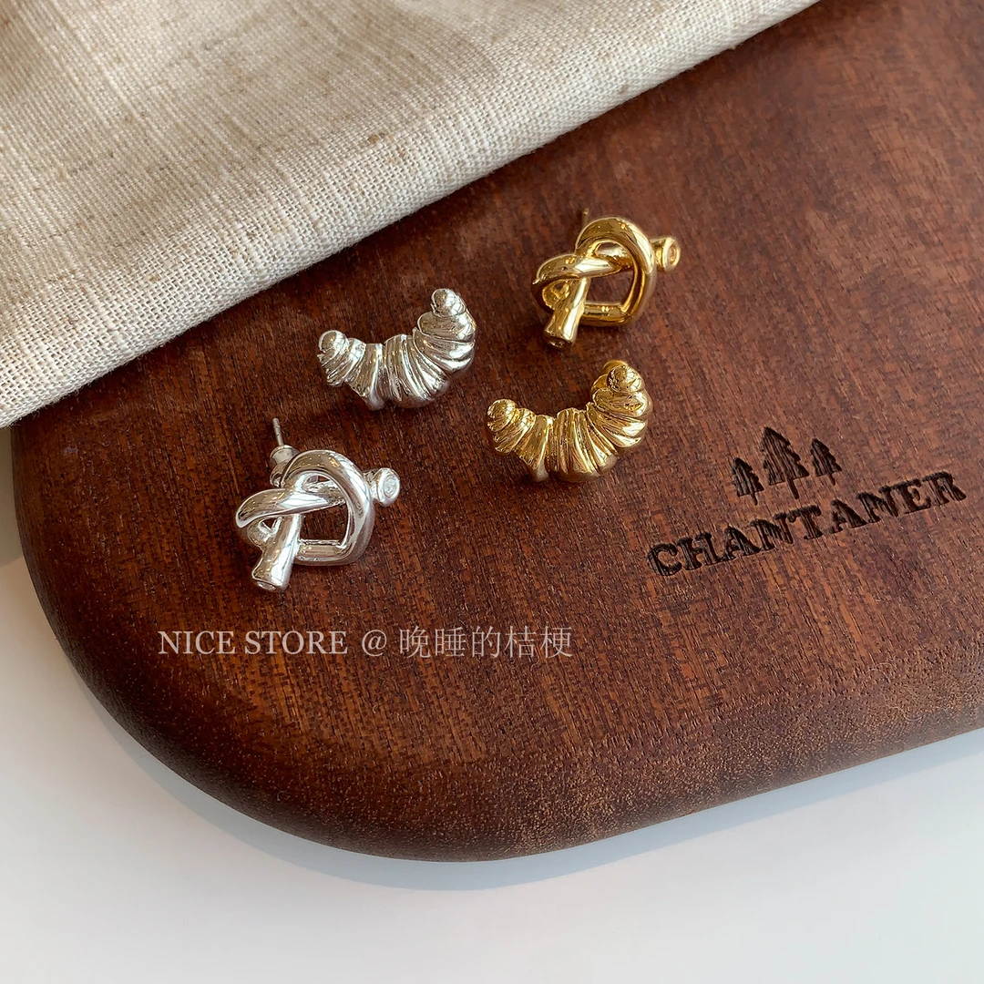 合金耳饰 晚睡的桔梗「海鸥食堂」日韩艺术牛角包个性碱水结百搭