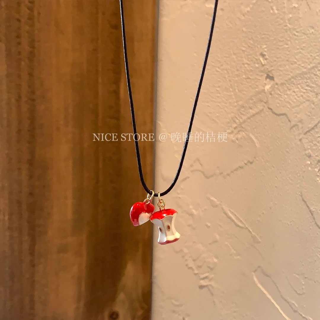 合金项链 晚睡的桔梗「红苹果乐园」可爱滴釉爱心苹果红色吊坠颈链
