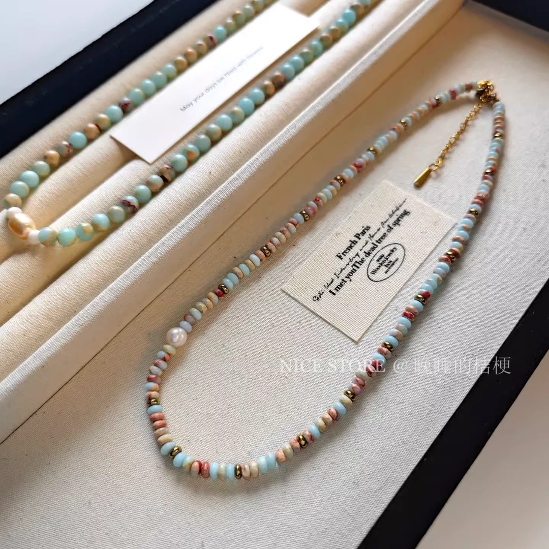 合金项链 晚睡的桔梗「雾染青山醉」民族风项链新中式饰品颈链