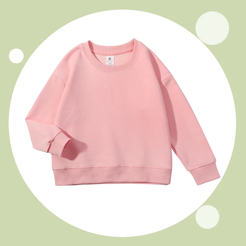 秋冬款纯色华棉加绒圆领卫衣男女童同款时尚百搭套头长袖简约上衣