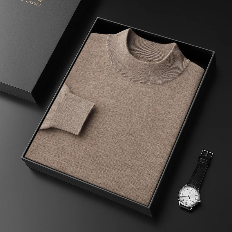 秋冬男士精纺山羊绒重磅加厚长袖针织山羊绒衫半高领打底圆领套头