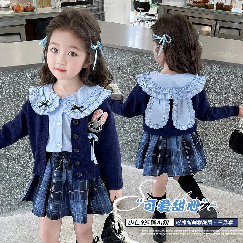 女宝宝学院风jk制服套装秋冬装小女孩朱迪兔子警官开衫外套三件套