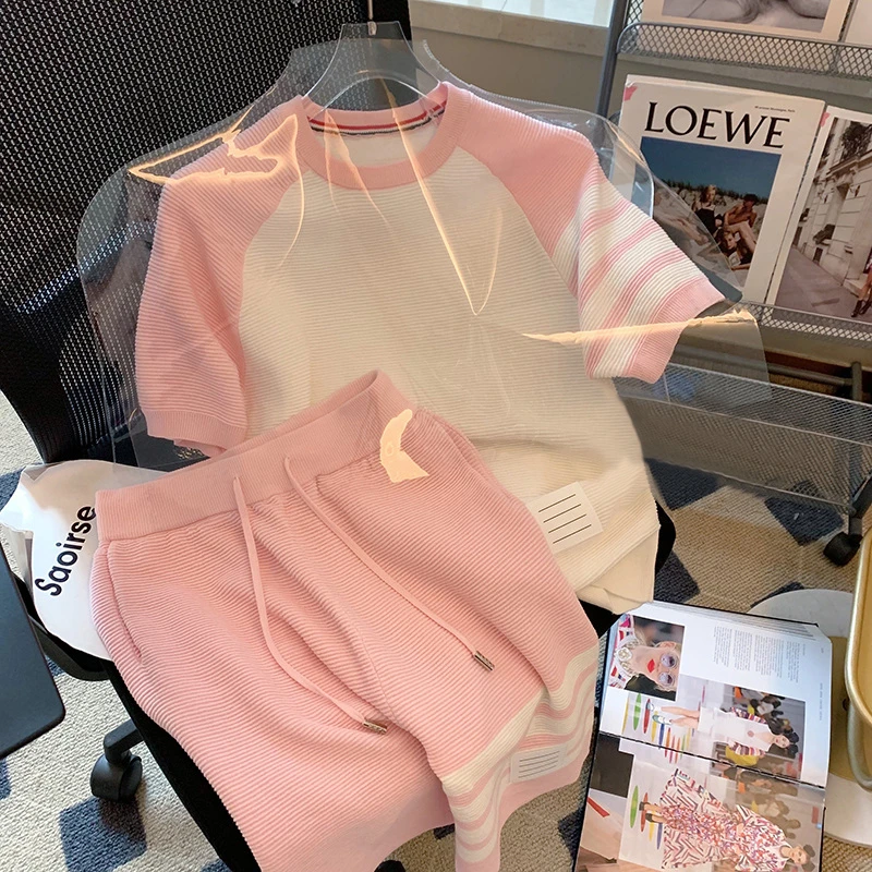 女童套装夏季2025新款洋气时髦儿童休闲夏装潮针织短袖运动两件套