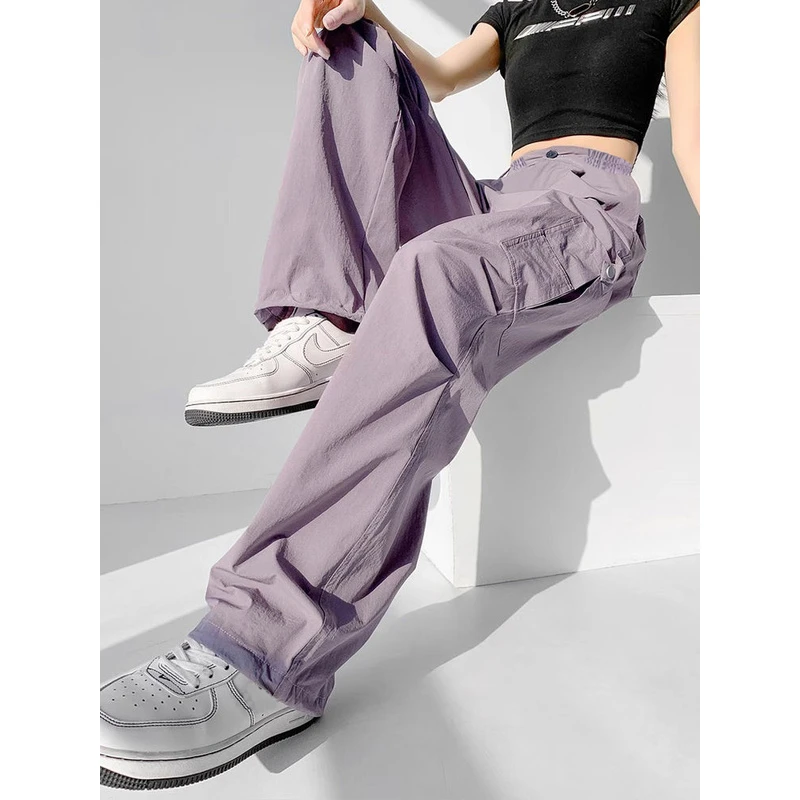 女童夏季薄款速干工装裤2025新款12-15岁运动裤青少年休闲阔腿裤