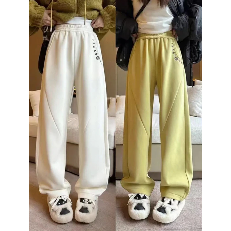 女童秋冬阔腿裤2025新款中大童直筒加厚卫裤小个子百搭加绒香蕉裤