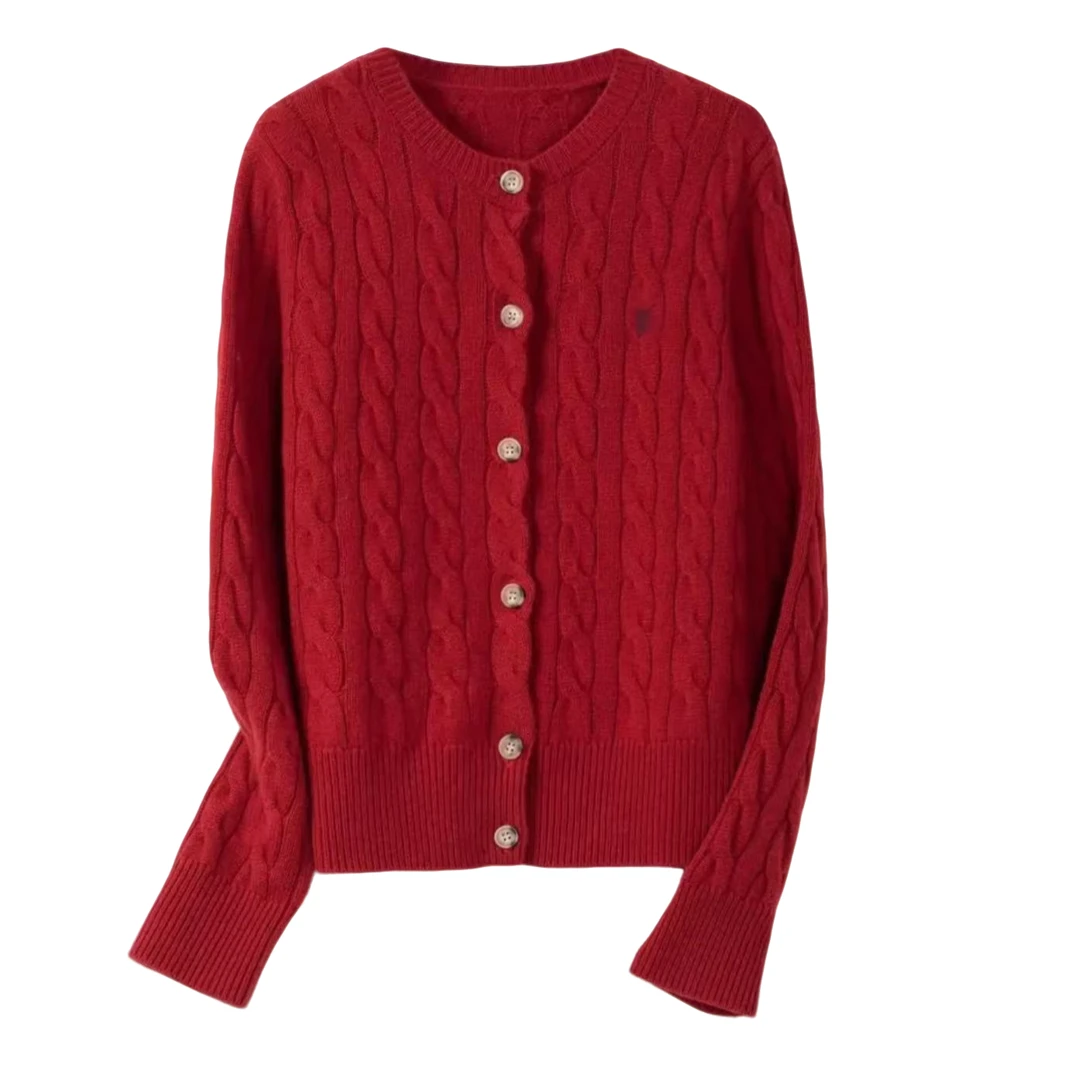 祯智服饰圆领麻花【100%羊毛】针织开衫气质绞花毛衣Z-Y9119