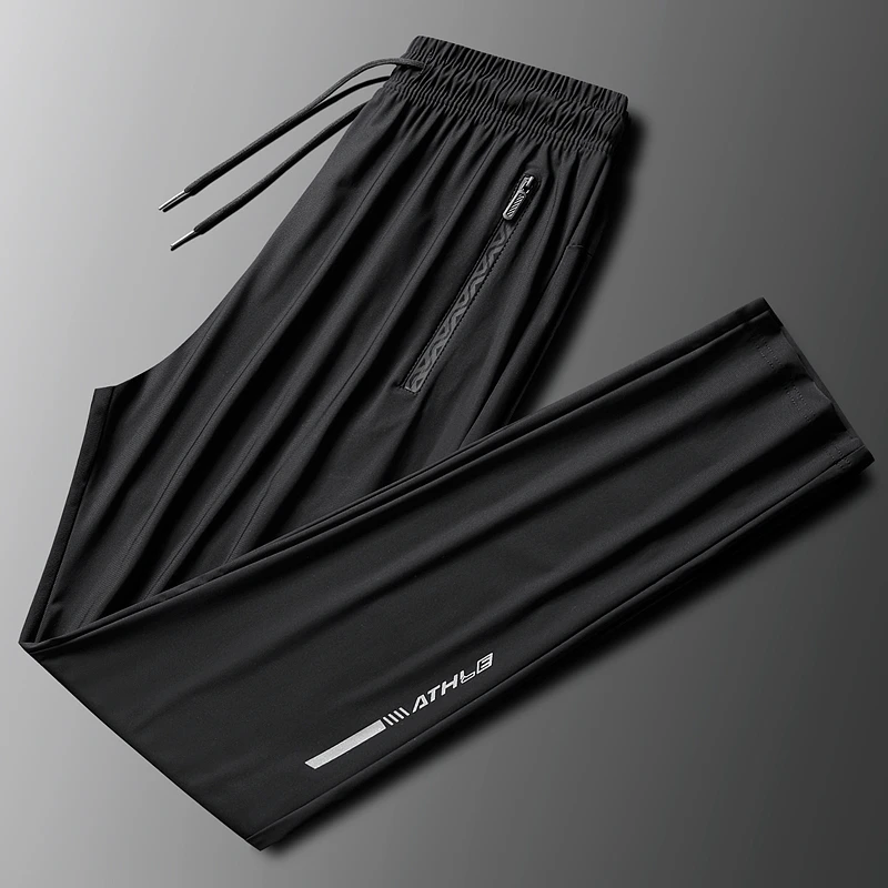 夏季高弹力冰丝裤男士速干长裤 空调裤大码超薄透气休闲运动直筒