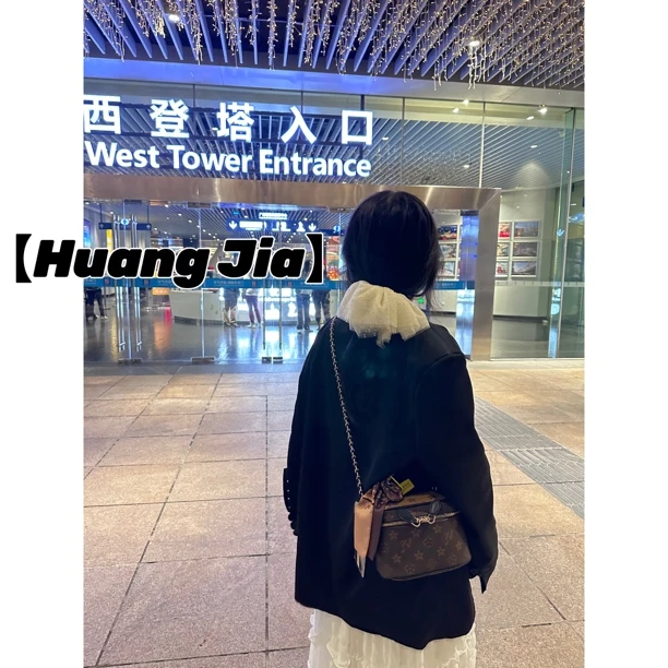【在星里】优草坊时尚复古盒子包手拎棕色拼色印花苹果包斜挎女包