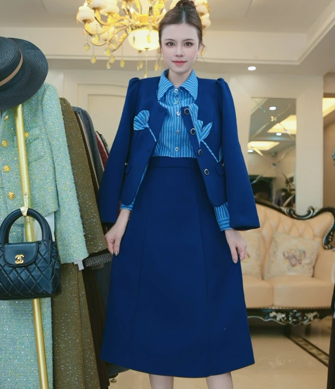 {现货} 2024年春秋款T229贵妇人重工时尚套装连衣裙女