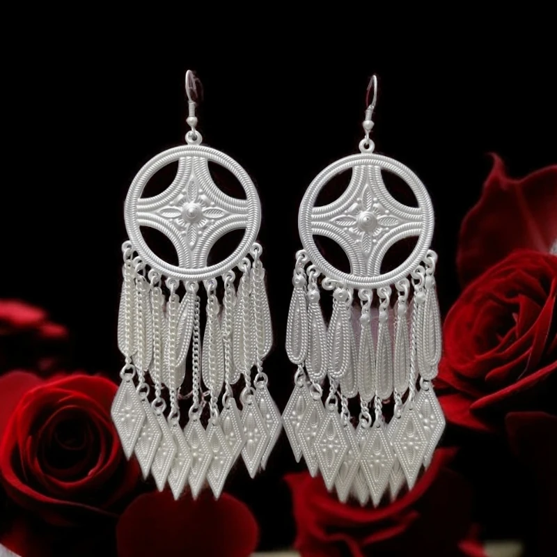 铁合金耳饰 民族风哑银时尚流苏长款耳环