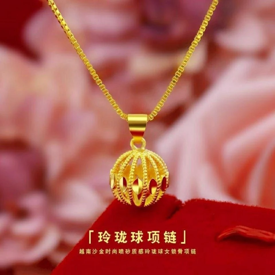 合金吊坠 （镀K金）玲珑球项链 女款百搭链子催财夺目精品女士金色