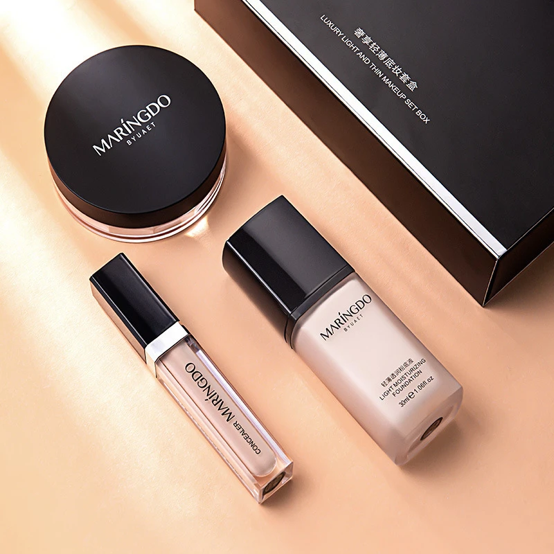 【送10片面膜】美琳伊度奢享轻薄底妆套盒清薄透润粉底液遮瑕液蜜粉