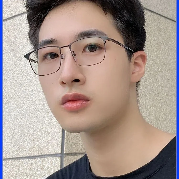 高端近视眼镜男款痞帅学生大脸显瘦变色防蓝光护目平光镜潮半框