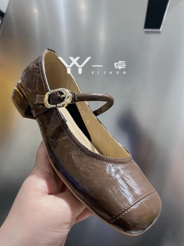 2024除秋欧货新款牛皮玛丽珍软底软面低跟单鞋