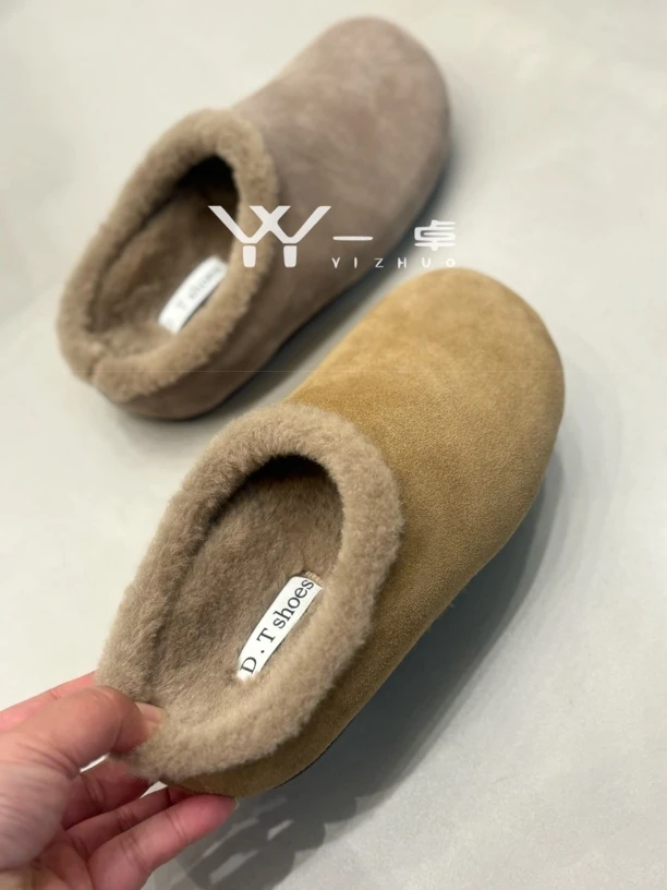 2025冬真皮勃肯拖鞋女复古加绒保暖棉鞋百搭面包鞋懒人鞋88287111