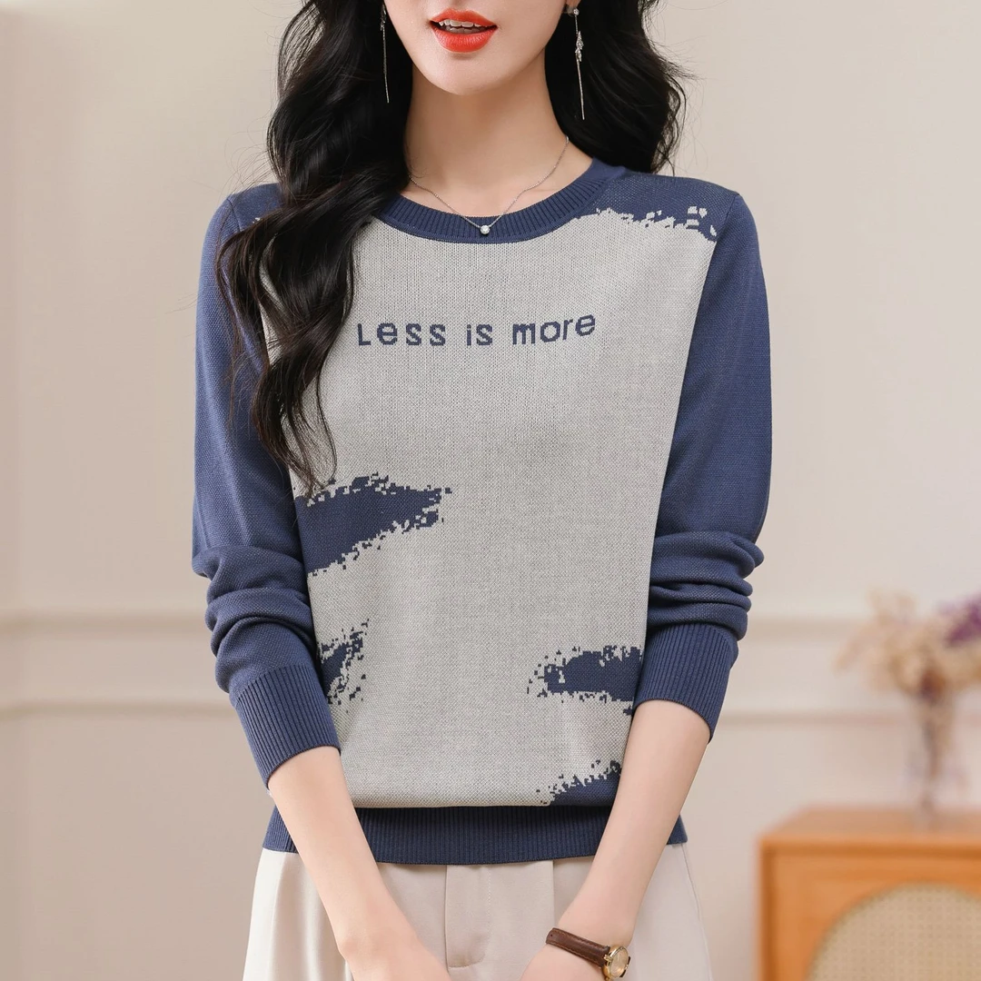 秋冬新款天丝长袖套头时尚圆领打底衫宽松洋气高贵百搭漂亮妈妈装