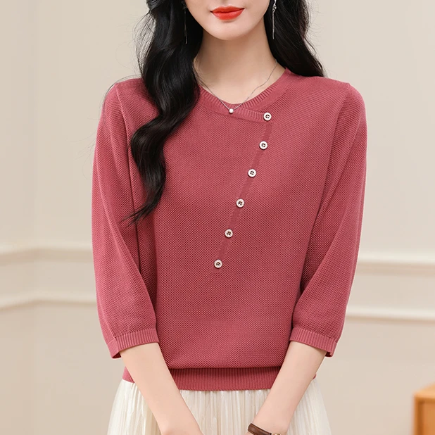 中老年女装百搭半袖圆领极简风春夏常规薄款宽松网红洋气炸街女装