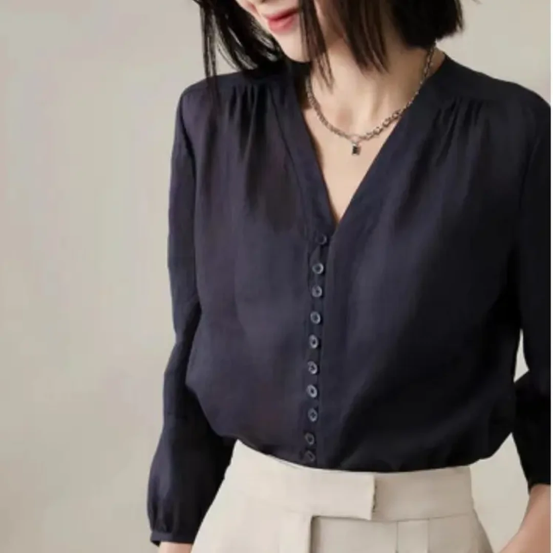 夏季凉爽铜氨丝舒适透气上袖V领上衣MC052