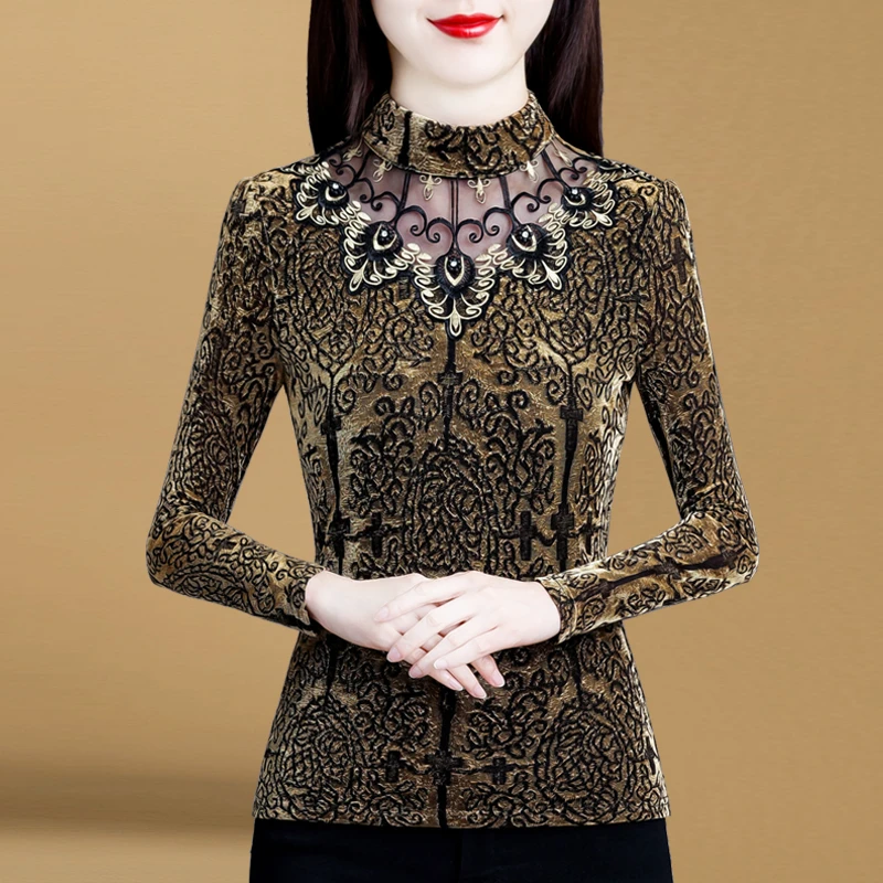 GF#805 蕾丝打底衫女长袖加绒加厚秋冬新款百搭保暖洋气上衣