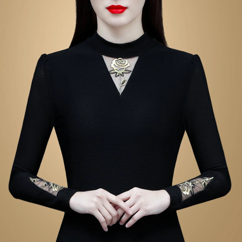 GF#869 半高领打底衫女内搭秋冬2024年新款加绒加厚黑色上衣