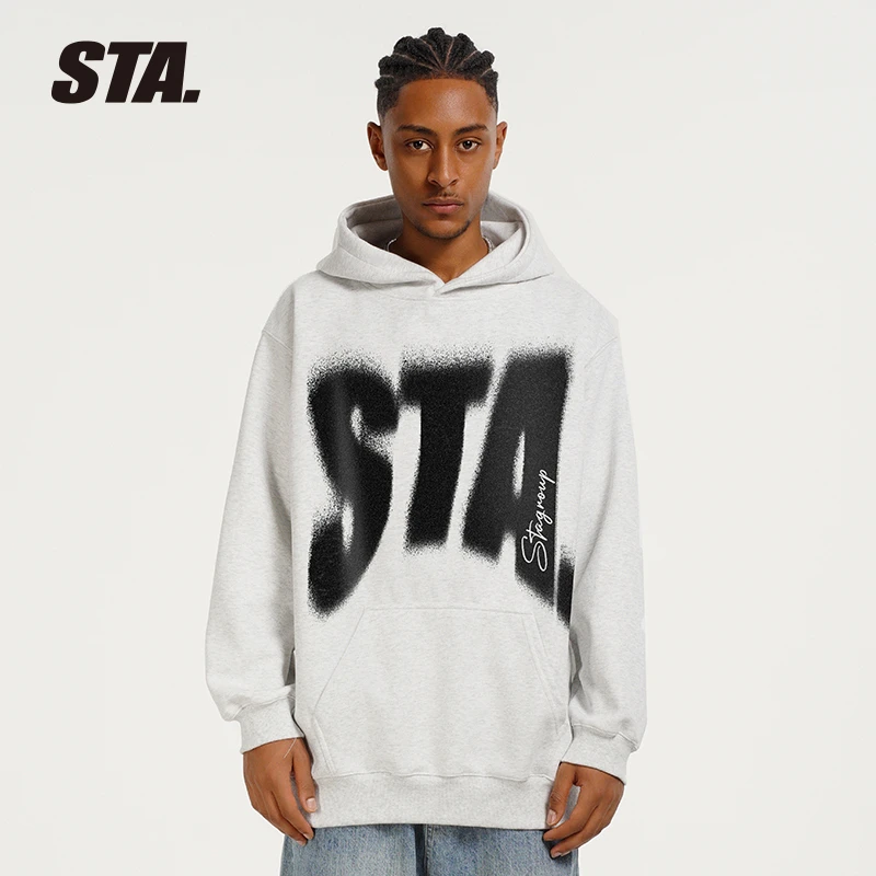 STA国潮400克重连帽卫衣重磅男女同款印花秋冬秋季男上衣百搭国潮