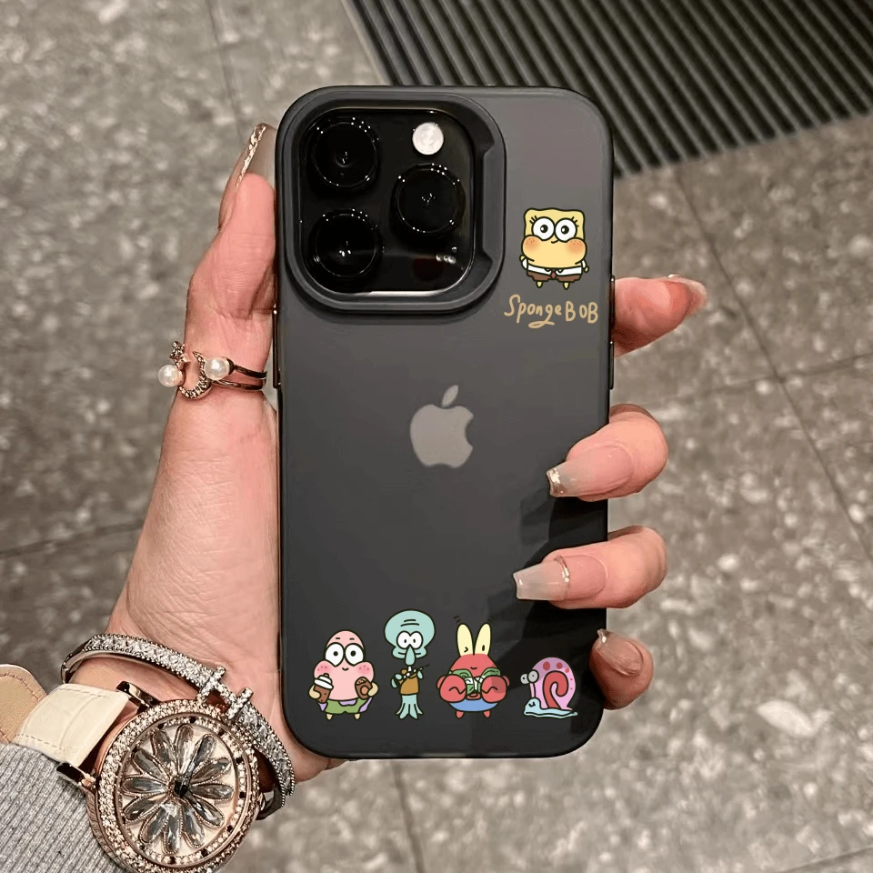 可爱海绵宝宝适用iphone13手机壳苹果15promax磨砂12小众14女款xs