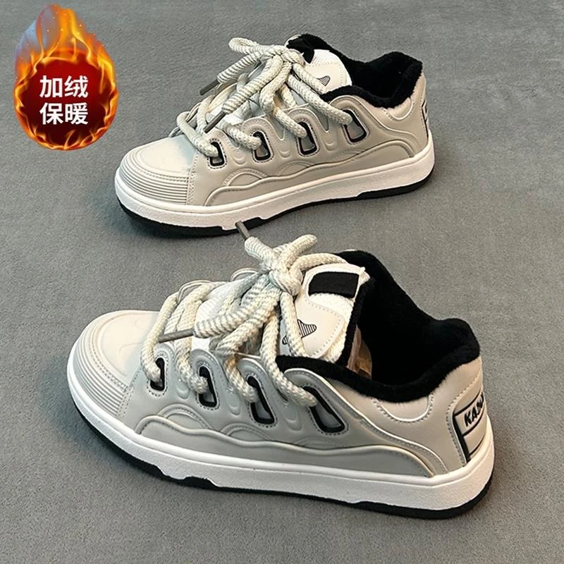 小扬哥推荐】男款板鞋冬季国潮夜光灰色面包鞋男休闲低帮厚底