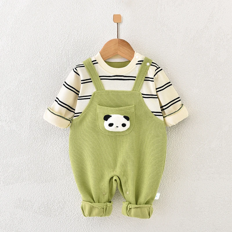 婴儿连体衣春秋季爬服初生宝宝衣服新生儿哈衣假背带秋装