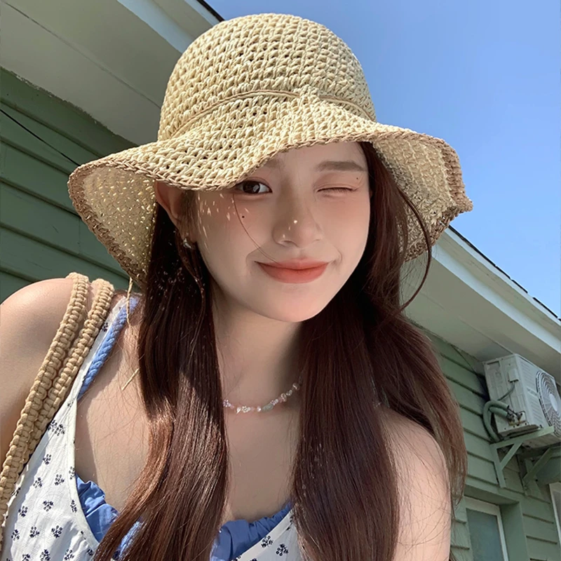 草编镂空草帽女夏季2024新款遮阳防晒海边度假沙滩出游遮阳渔夫帽