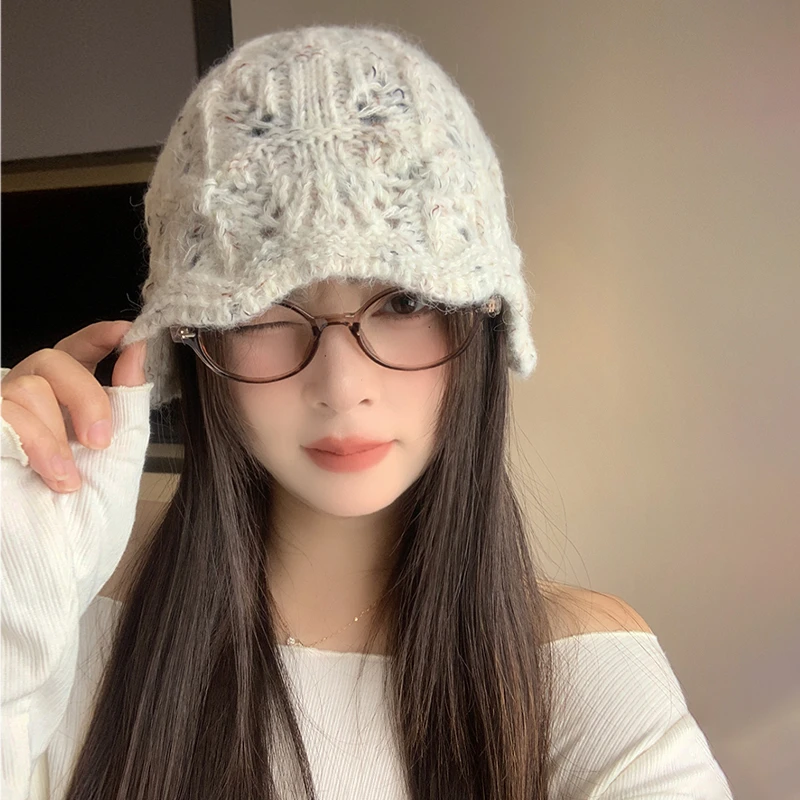 日系甜美可爱镂空针织渔夫帽子女秋冬保暖护耳百搭显脸小毛线冷帽