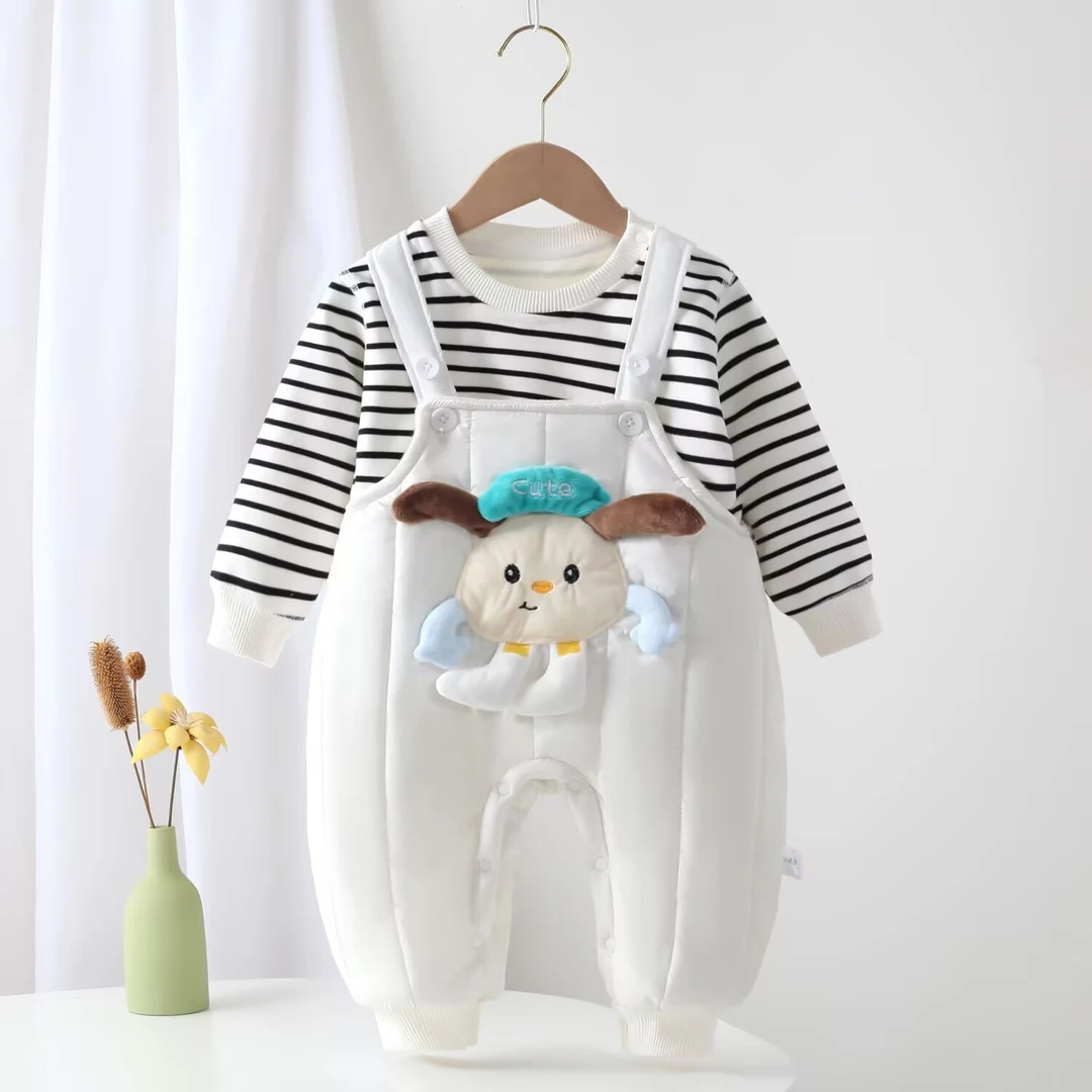 婴儿背带裤加绒套装保暖秋冬新生儿秋冬季连体衣宝宝超萌外出冬装