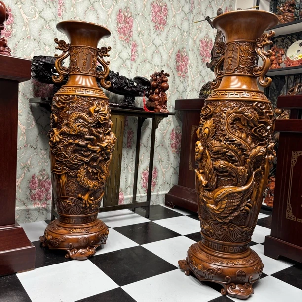 龙凤呈祥花瓶落地摆件装饰品大厅前台办公室礼品电视柜中式工艺品