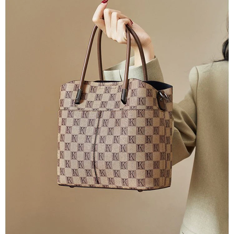 艾薇思曼女包上学包包印花托特包质感手提女包大容量单肩斜挎桶包