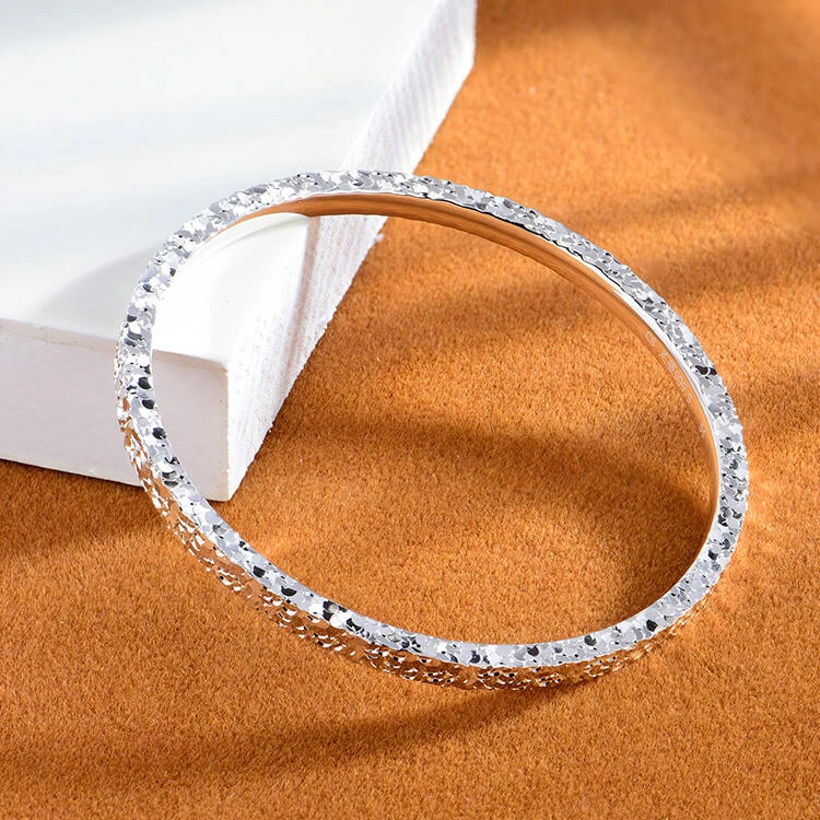 足银手镯 【19】足银999.9 三面碎冰冰闭口手镯简约百搭爆闪Bling