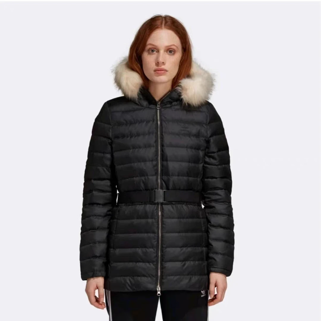 Adidas阿迪达斯三叶草女冬季运动保暖防风连帽羽绒服外套DP8582