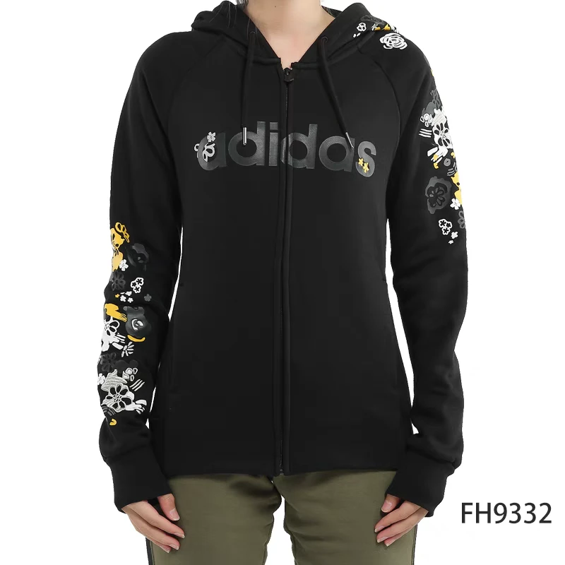 Adidas/阿迪达斯NEO女宽松运动休闲时尚印花连帽卫衣夹克FH9332
