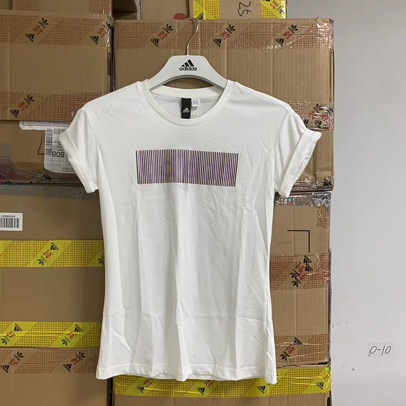 Adidas/阿迪达斯白色亲肤圆领运动休闲纯棉透气舒适T恤  CX5148