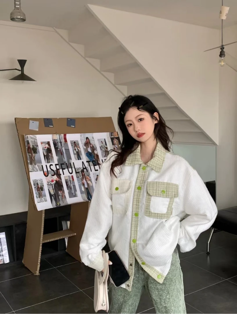 【81】韩系小香风拼接外套春秋字母刺绣设计感夹克外套~男女同穿