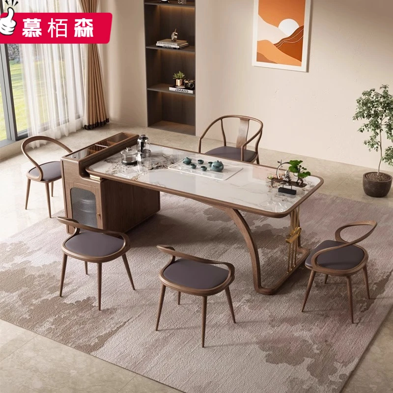 家用实木茶桌椅组合新中式喝茶办公白蜡木现代禅意岩板功夫泡茶台