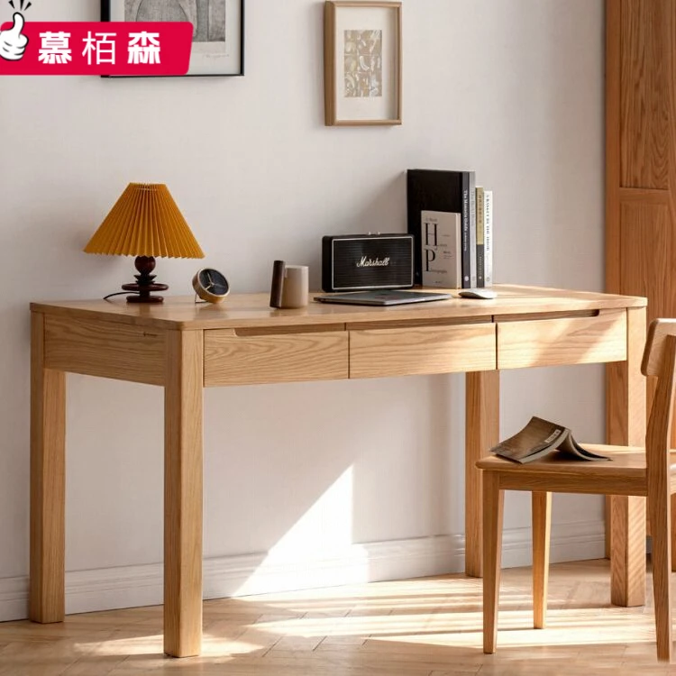 纯实木小书桌简约橡木学习桌北欧办公桌子写字台家用书房电脑桌