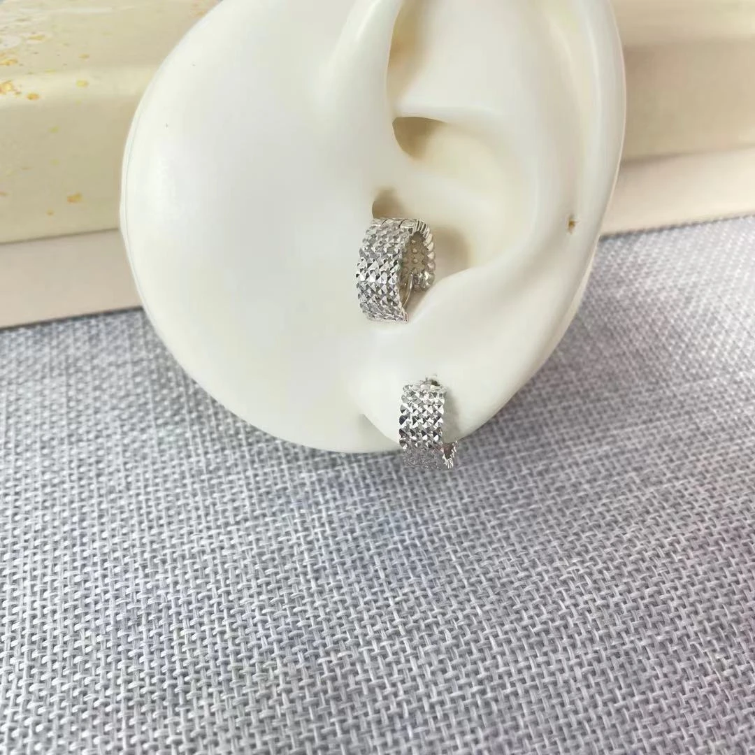 PT950 铂金耳饰  宽版四排满天星耳扣 内径约10mm宽约5mm S 29083