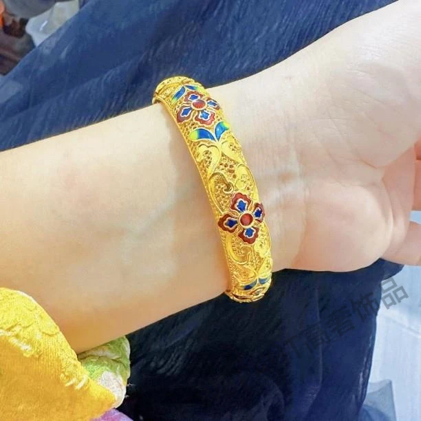 合金珐琅手镯 [远山黛如意]珐琅彩花丝卡扣手镯